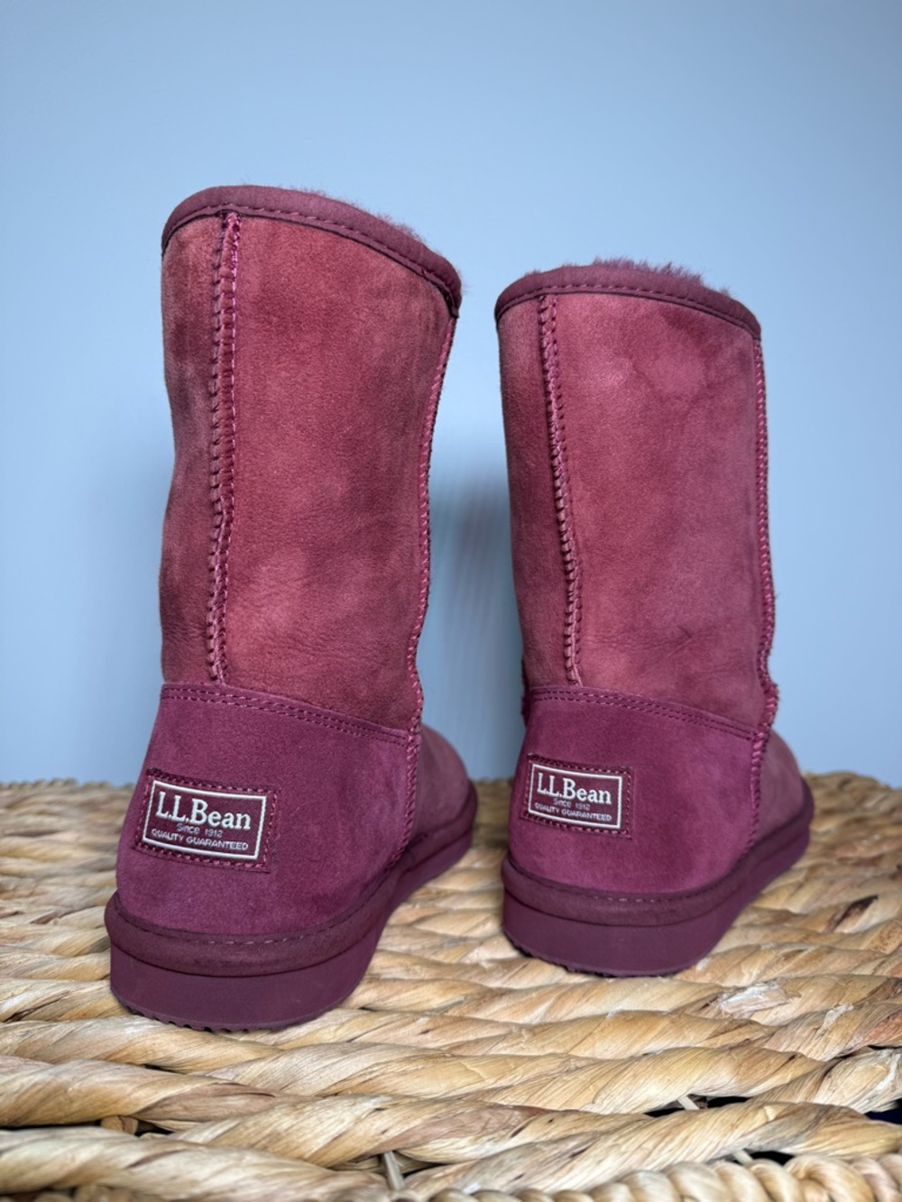 L.L. Bean Women's Burgundy Suede Shearling Boots NEW